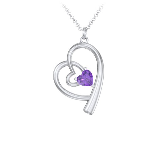 Intertwined Heart In Heart Pendant with Gemstone – Sterling Silver with Amethyst