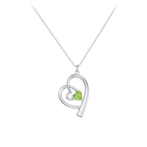 Intertwined Heart In Heart Pendant with Gemstone – Sterling Silver with Peridot