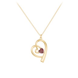 Intertwined Heart In Heart Pendant with Gemstone in 10K Solid Yellow Gold with Garnet