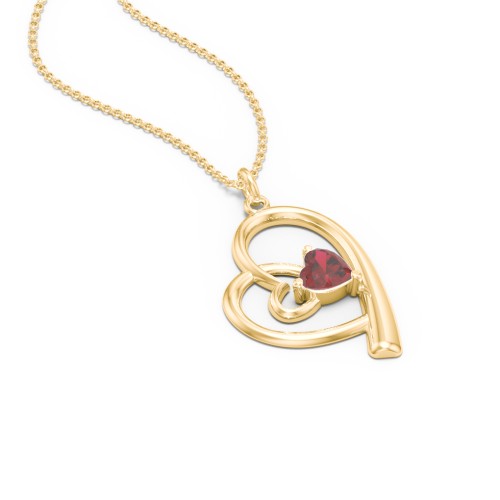 Intertwined Heart In Heart Pendant with Gemstone – 10K Yellow Gold with Garnet