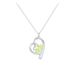 Intertwined Heart In Heart Pendant with 2 Gemstones in 925 Sterling Silver with Peridot