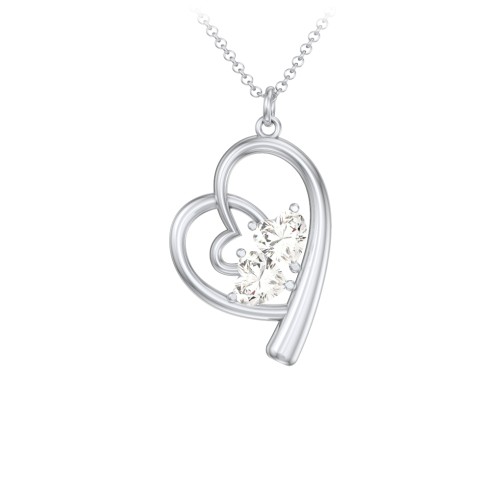 Intertwined Heart In Heart Pendant with 2 Gemstones