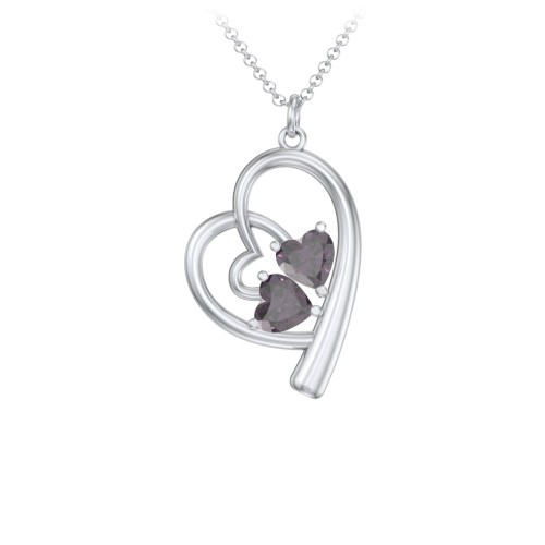 Intertwined Heart In Heart Pendant with 2 Gemstones
