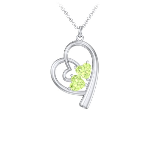 Intertwined Heart In Heart Pendant with 2 Gemstones – Sterling Silver with Peridot