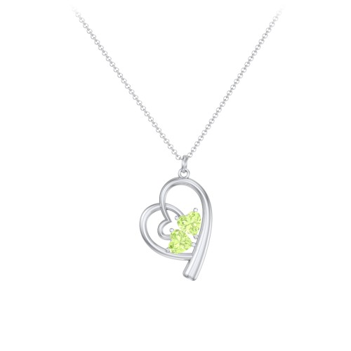 Intertwined Heart In Heart Pendant with 2 Gemstones – Sterling Silver with Peridot