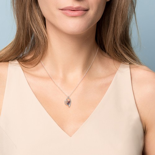 Intertwined Heart In Heart Pendant with 2 Gemstones – Sterling Silver with Amethyst and Emerald