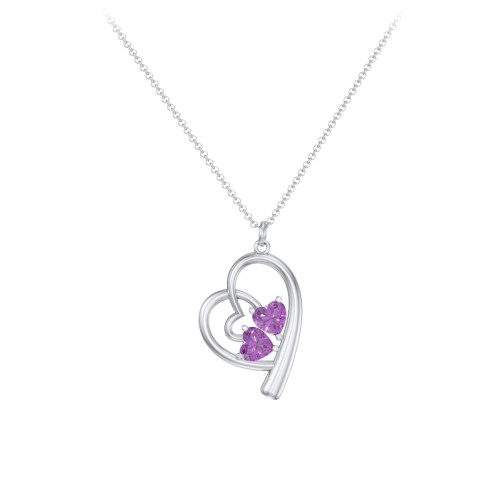 Intertwined Heart In Heart Pendant with 2 Gemstones – Sterling Silver with Amethyst