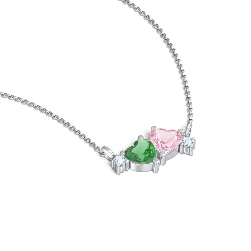 Gemstone Hearts Necklace with Accent Stones – Sterling Silver with Emerald, Pink Tourmaline, and Blue Topaz