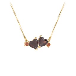 Gemstone Hearts Necklace with Accent Stones in 18K Gold Plated Silver with Garnet