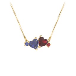 Gemstone Hearts Necklace with Accent Stones in 18K Gold Plated Silver with Blue Sapphire and Garnet