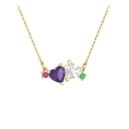 Gemstone Hearts Necklace with Accent Stones in 18K Gold Plated Silver with Amethyst, Cubic Zirconia, Ruby, and Emerald