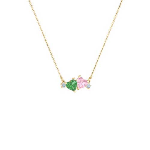 Gemstone Hearts Necklace with Accent Stones – 18K Gold Plated Silver with Emerald, Pink Tourmaline, and Blue Topaz