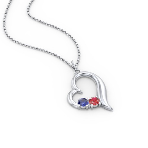 Tilted Open Heart Pendant with Gemstones – Sterling Silver with Blue Sapphire and Garnet