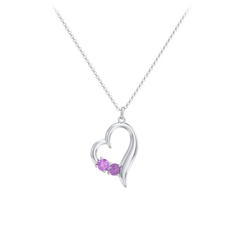 Tilted Open Heart Pendant with Gemstones – Sterling Silver with Amethyst