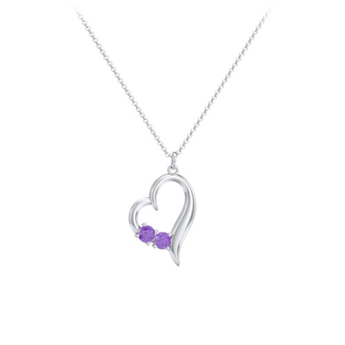 Tilted Open Heart Pendant with Gemstones – Sterling Silver with Amethyst
