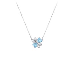 Lucky Clover Hearts And Gemstones Necklace in 925 Sterling Silver with Blue Topaz