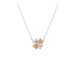 Lucky Clover Hearts And Gemstones Necklace in 925 Sterling Silver with Citrine