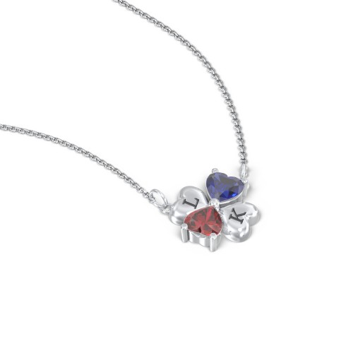Lucky Clover Hearts And Gemstones Necklace – Sterling Silver with Blue Sapphire and Garnet