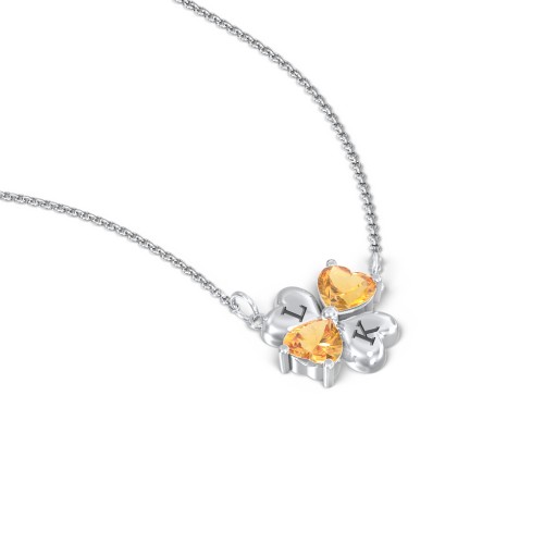 Lucky Clover Hearts And Gemstones Necklace – Sterling Silver with Citrine