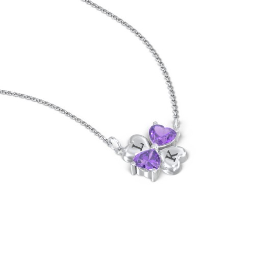 Lucky Clover Hearts And Gemstones Necklace – Sterling Silver with Amethyst