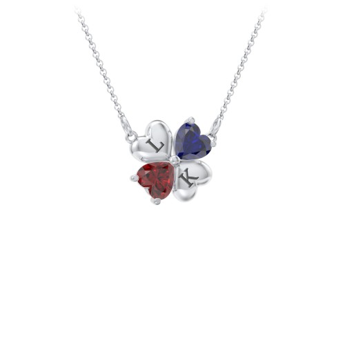 Lucky Clover Hearts And Gemstones Necklace – Sterling Silver with Blue Sapphire and Garnet