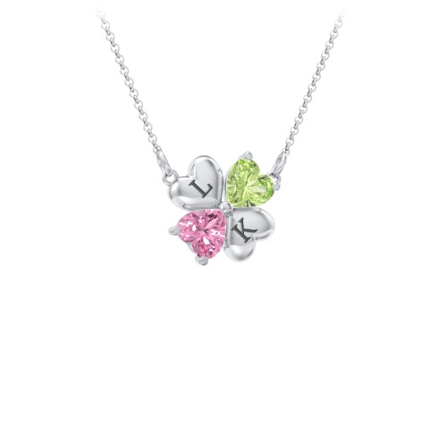Lucky Clover Hearts And Gemstones Necklace – Sterling Silver with Peridot and Pink Tourmaline
