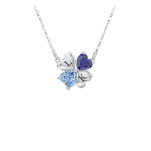 Lucky Clover Hearts And Gemstones Necklace – Sterling Silver with Blue Sapphire and Blue Topaz