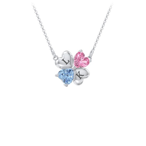Lucky Clover Hearts And Gemstones Necklace – Sterling Silver with Pink Tourmaline and Blue Topaz