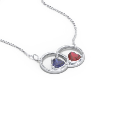Interlocking Rings Pendant with Heart Gemstones – Sterling Silver with Blue Sapphire and Garnet