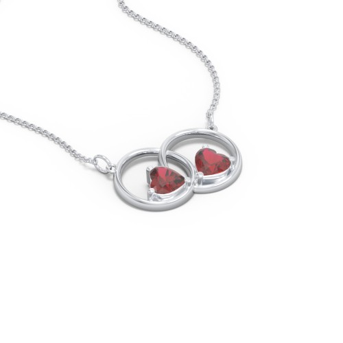 Interlocking Rings Pendant with Heart Gemstones – Sterling Silver with Garnet