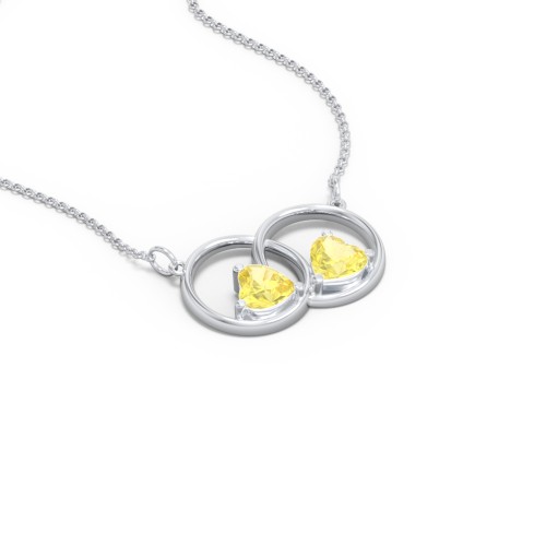 Interlocking Rings Pendant with Heart Gemstones – Sterling Silver with Citrine