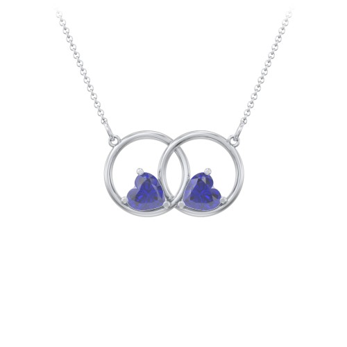 Interlocking Rings Pendant with Heart Gemstones – Sterling Silver with Blue Sapphire