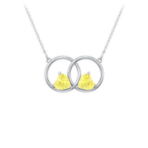 Interlocking Rings Pendant with Heart Gemstones – Sterling Silver with Citrine