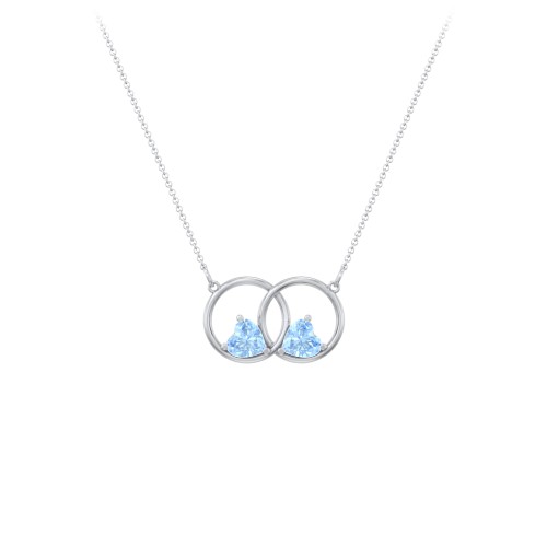 Interlocking Rings Pendant with Heart Gemstones – Sterling Silver with Blue Topaz