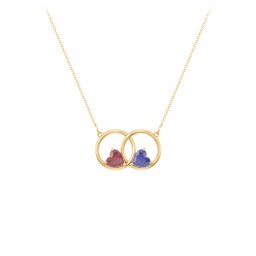 Interlocking Rings Pendant with Heart Gemstones in 10K Solid Yellow Gold with Ruby and Blue Sapphire