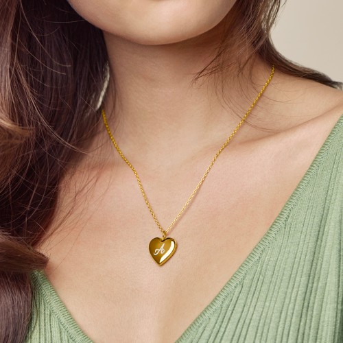 Engravable Heart Photo Locket Necklace – 18K Gold Plated Silver