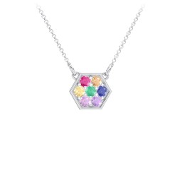 Hexagon Family Birthstone Necklace in 925 Sterling Silver with Ruby, Orange Sapphire, Citrine, Emerald, Blue Sapphire, and Amethyst