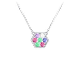 Hexagon Family Birthstone Necklace in 925 Sterling Silver with Amethyst, Cubic Zirconia, Ruby, Emerald, and Blue Sapphire