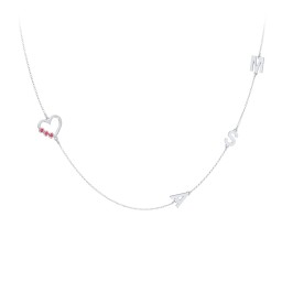 Satellite 3-Stone Heart and Initials Necklace in 925 Sterling Silver with Garnet