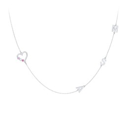 Satellite 3-Stone Heart and Initials Necklace in 925 Sterling Silver with Amethyst, Cubic Zirconia, and Ruby