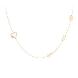 Satellite 3-Stone Heart and Initials Necklace in 10K Solid Yellow Gold with Amethyst, Ruby, and Cubic Zirconia