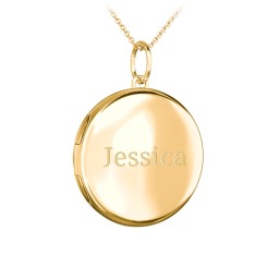 Engravable Round Photo Locket Necklace in 18K Gold Plated Silver