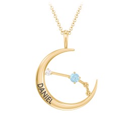 Engravable Aries Constellation Necklace With Gemstone in 18K Gold Plated Silver with Blue Topaz and White Premium Zirconia