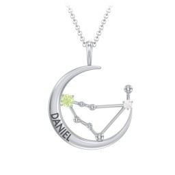 Engravable Capricorn Constellation Necklace With Gemstone