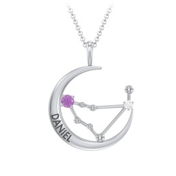 Engravable Capricorn Constellation Necklace With Gemstone