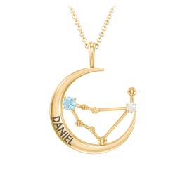 Engravable Capricorn Constellation Necklace With Gemstone in 18K Gold Plated Silver with Blue Topaz and White Premium Zirconia