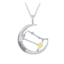 Engravable Gemini Constellation Necklace With Gemstone