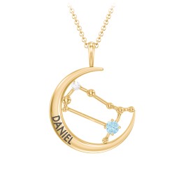 Engravable Gemini Constellation Necklace With Gemstone in 18K Gold Plated Silver with Blue Topaz and White Premium Zirconia