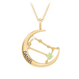 Engravable Gemini Constellation Necklace With Gemstone in 18K Gold Plated Silver with Peridot and White Premium Zirconia