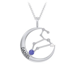 Engravable Leo Constellation Necklace With Gemstone